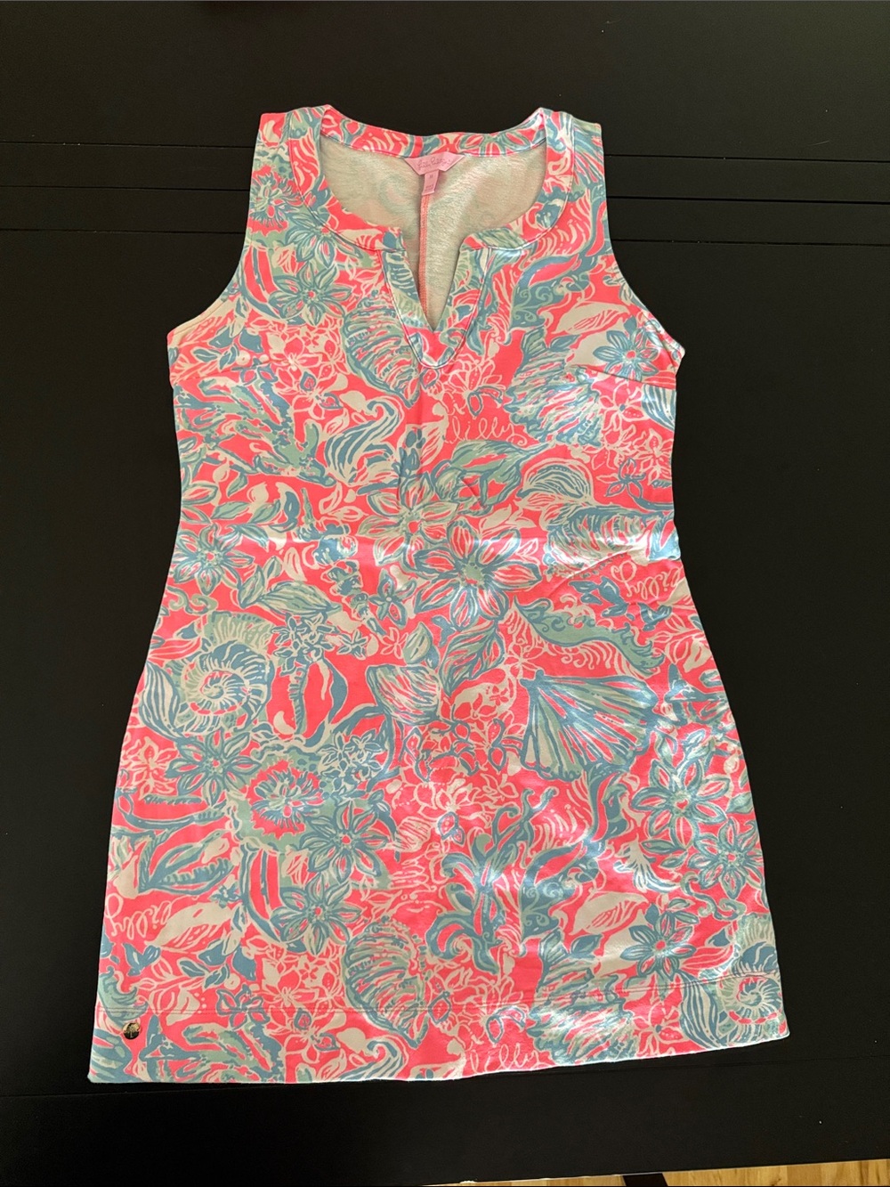 Lilly Pulitzer Coral & Aqua Tropical Print Sleeveless Shift Dress